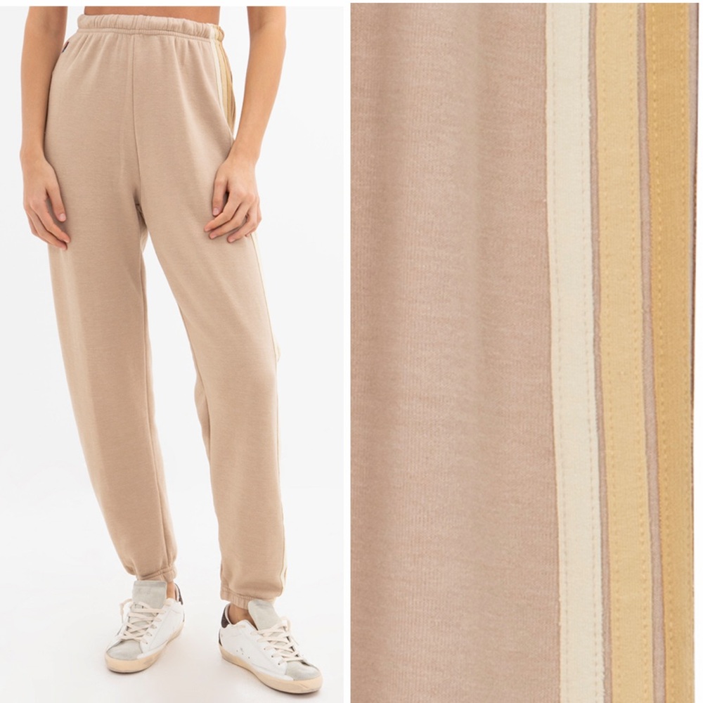 AVIATOR NATION WOMENS 5 STRIPE SWEATPANTS Tan Medium